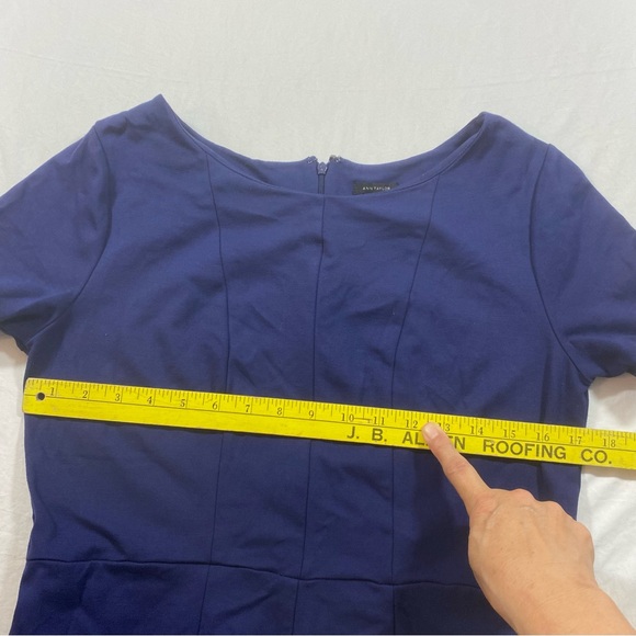 Ann Taylor A line Dress Women 10 stretch Blue Short Sleeve Crew neck Back Zipper - Picture 7 of 10